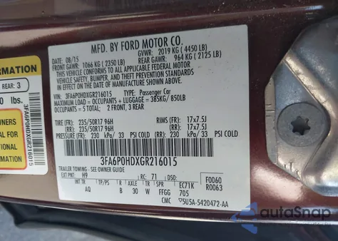 2016 Ford Fusion Se из США, поврежденный, VIN 3FA6P0HDXGR216015